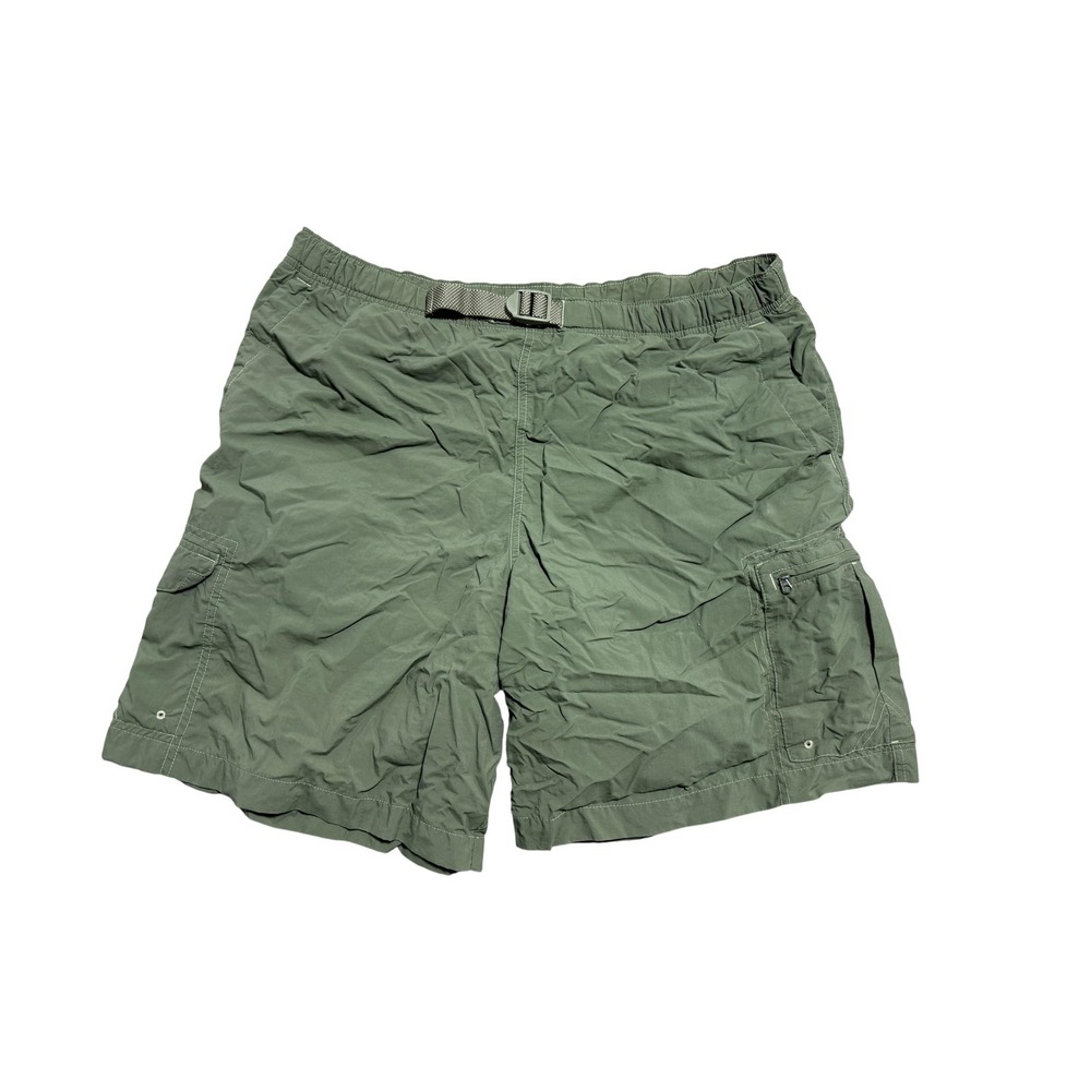 Columbia Cargo Shorts Mens 38 Green Nylon Quick Dry Elastic Waist Travel Hiking